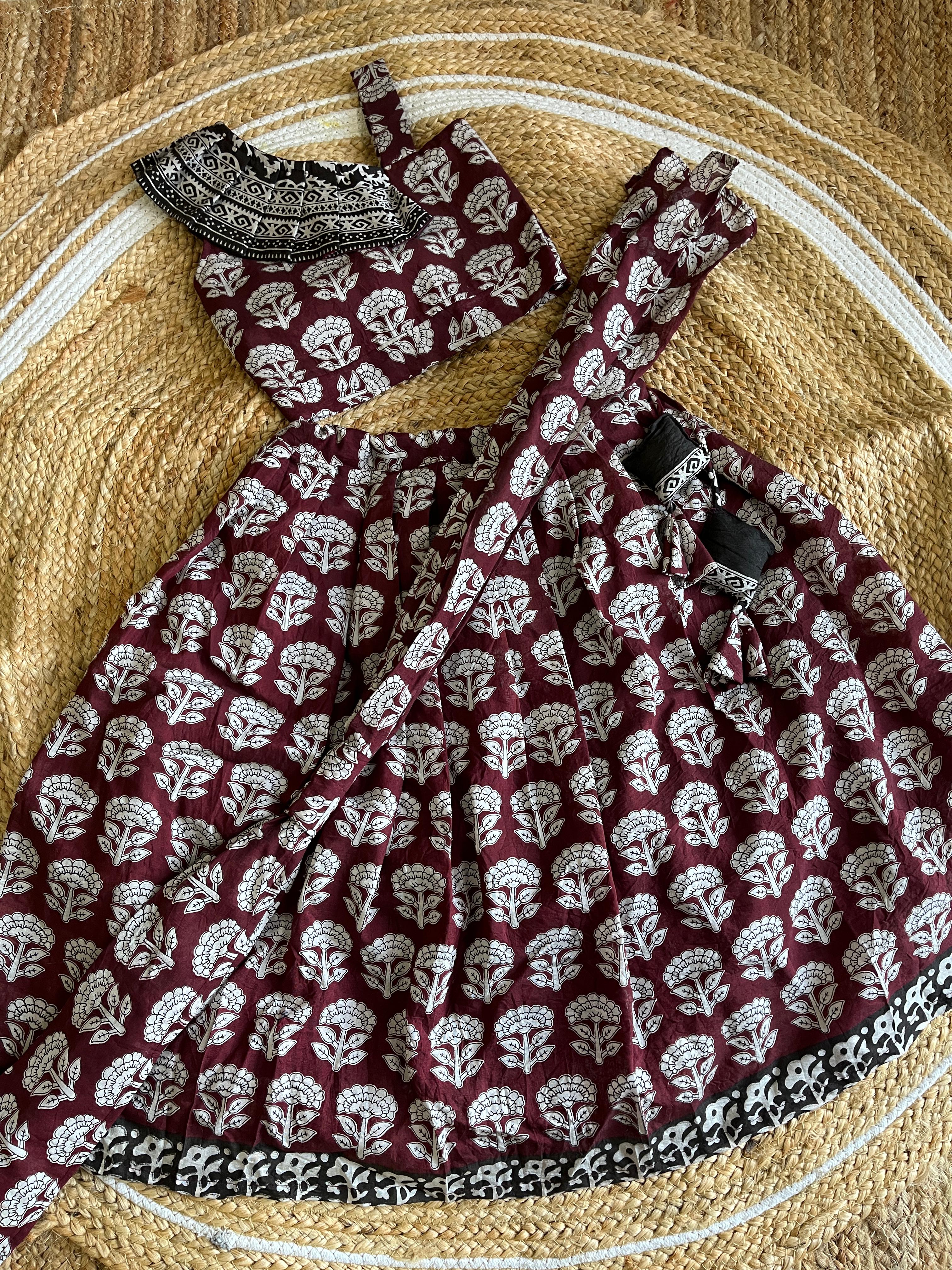 Mini Maroon Blossom Lehenga Set
