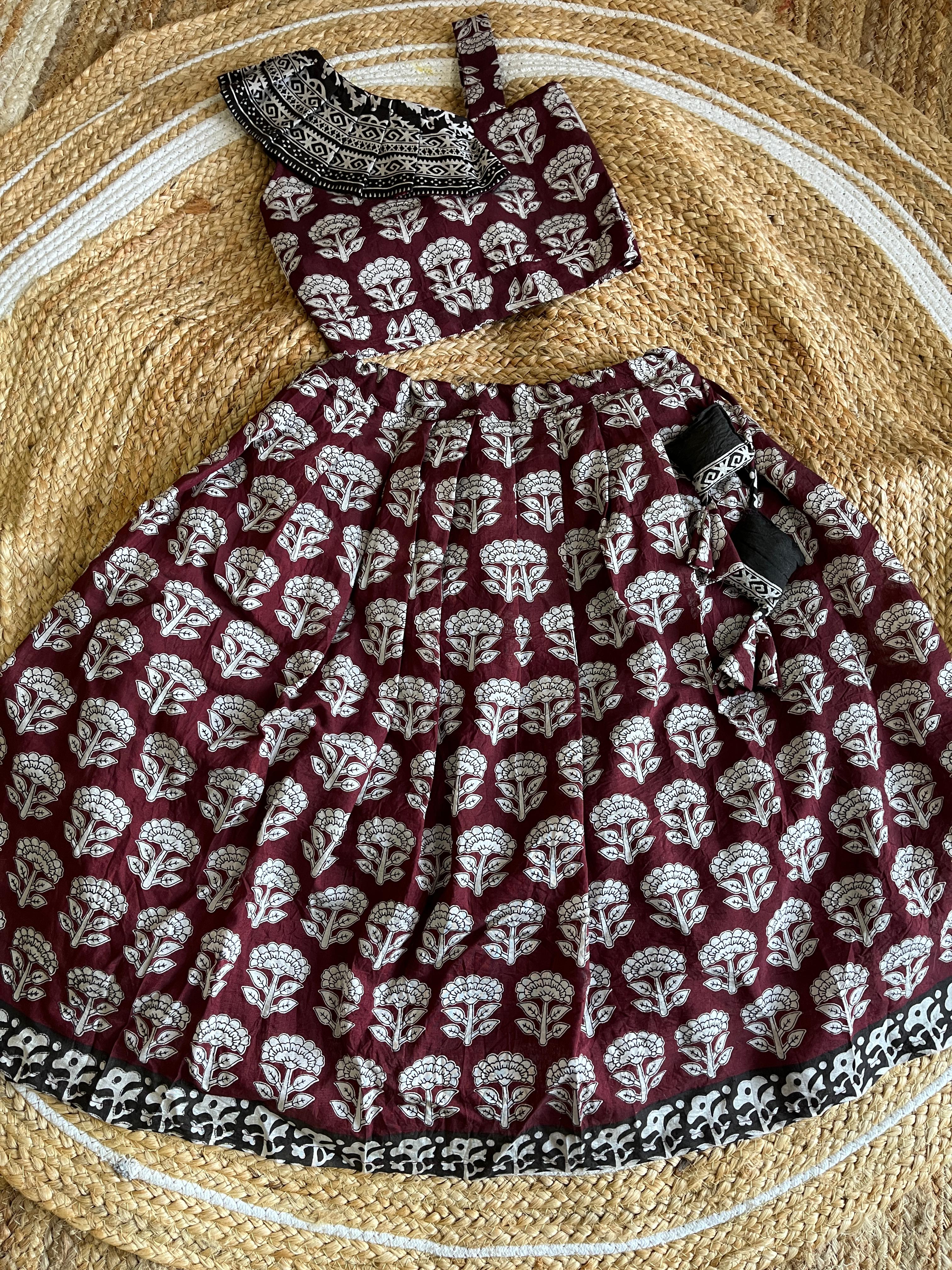 Mini Maroon Blossom Lehenga Set