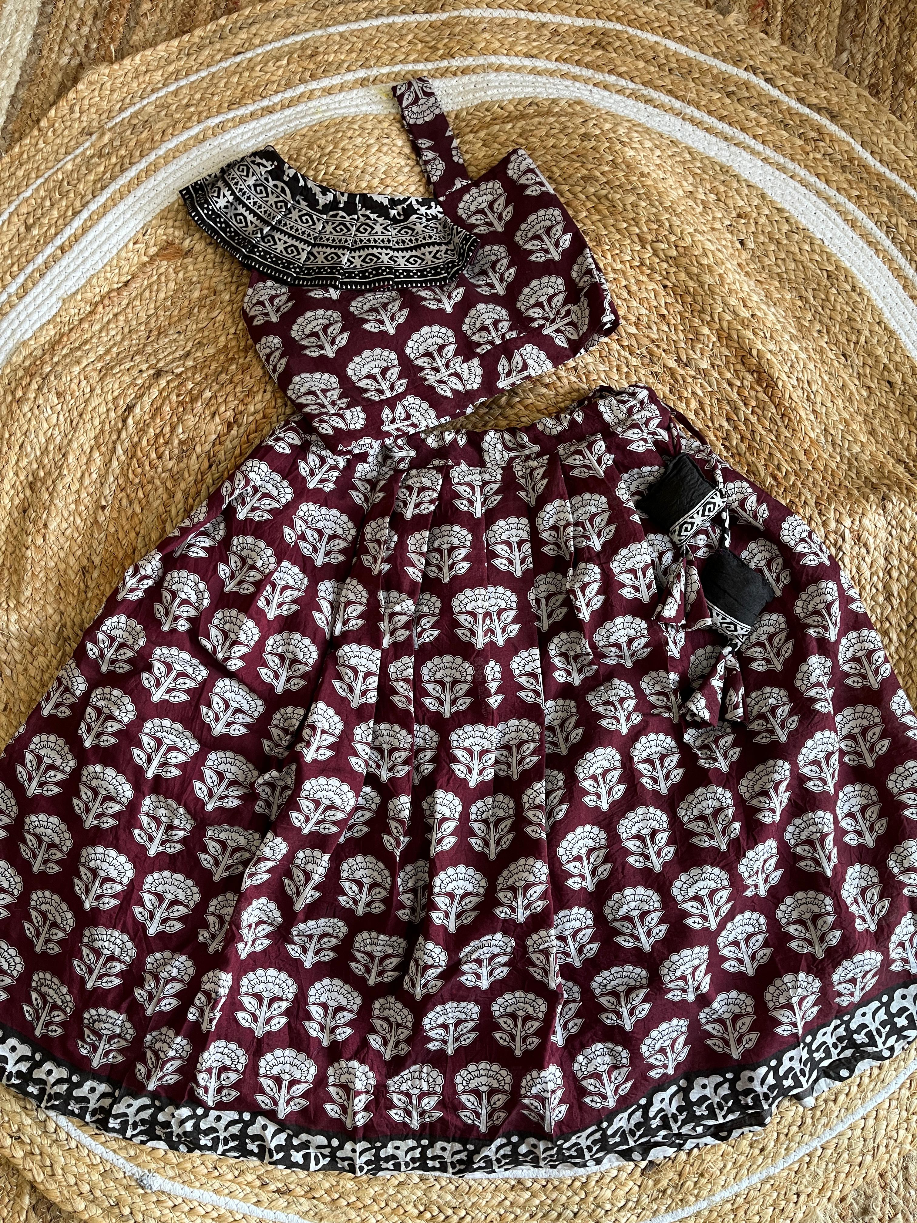 Mini Maroon Blossom Lehenga Set