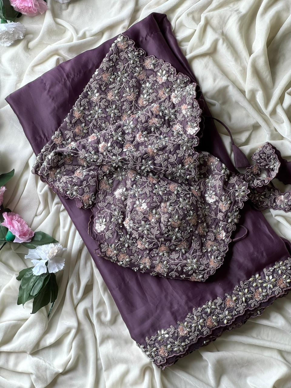 Mauve Ready To Wear Saree