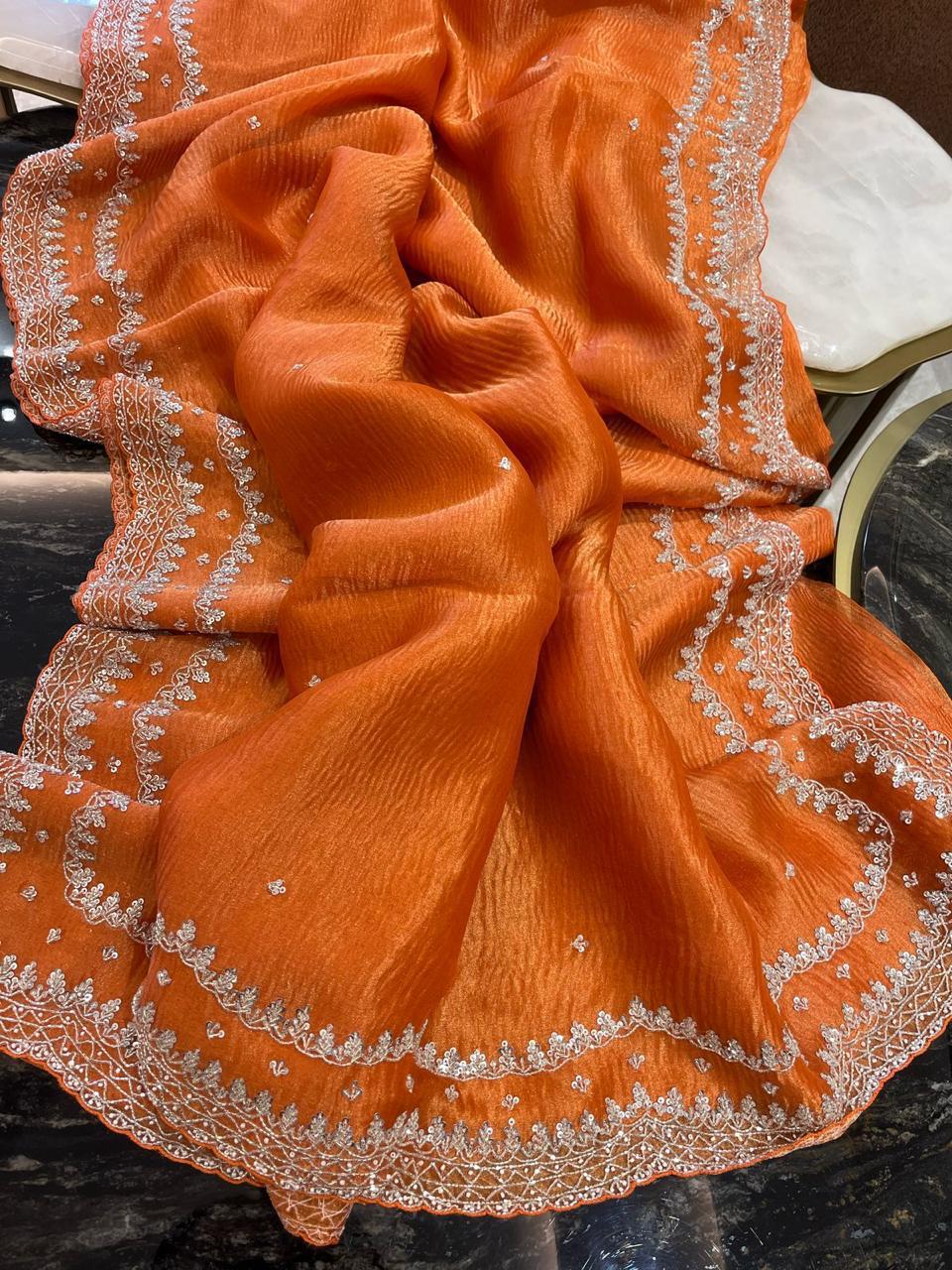 Orange Handwork Saree