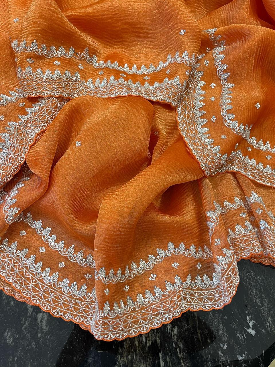 Orange Handwork Saree