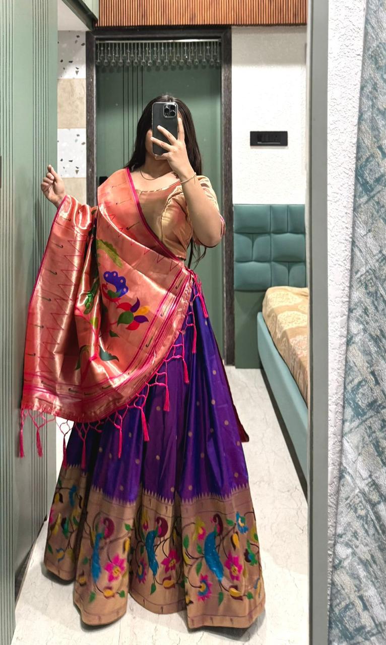 Purple Pattu Lehenga Sets