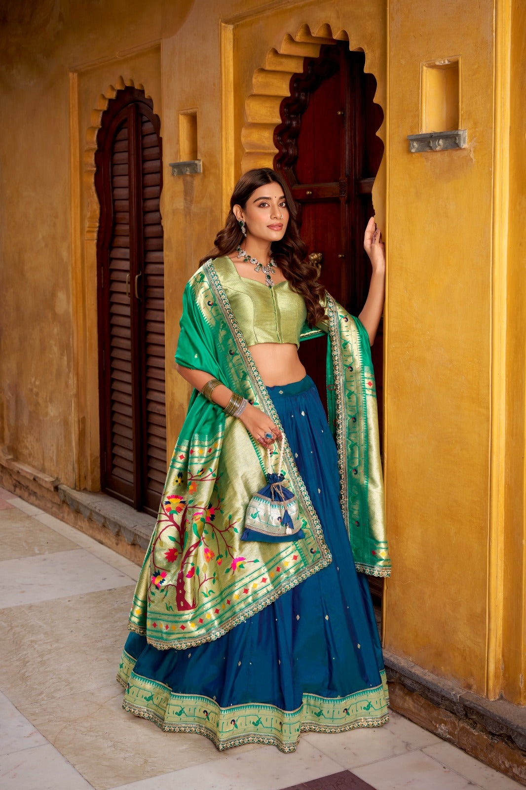 Harit Paithani Silk Lehenga Set