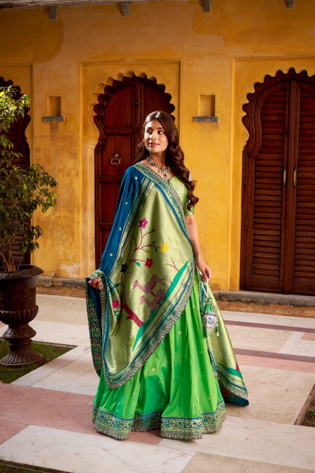 Harit Paithani Silk Lehenga Set