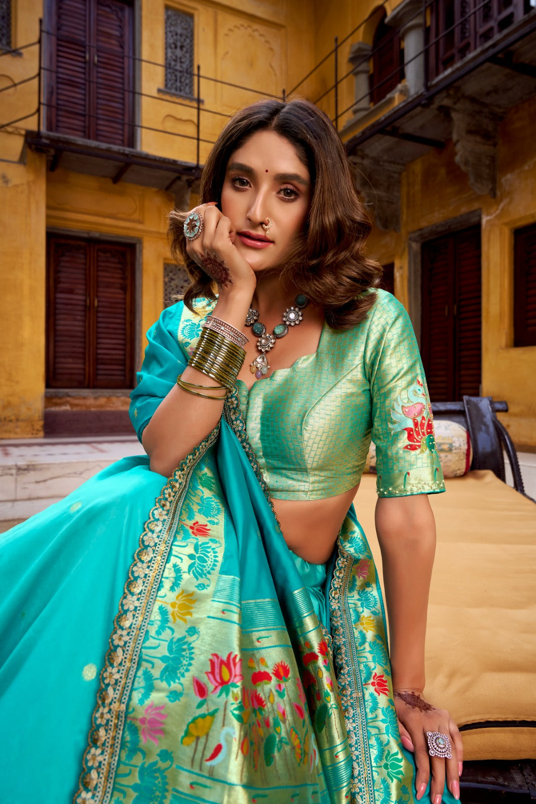 Harit Paithani Silk Lehenga Set