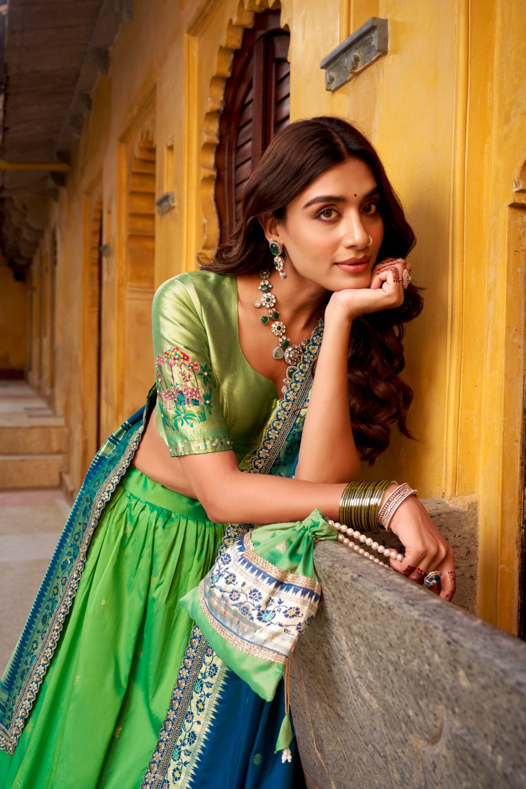 Harit Paithani Silk Lehenga Set