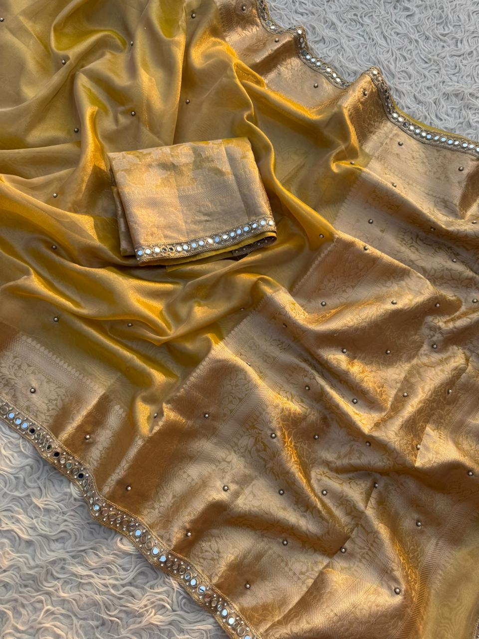 Yellow tissue saree