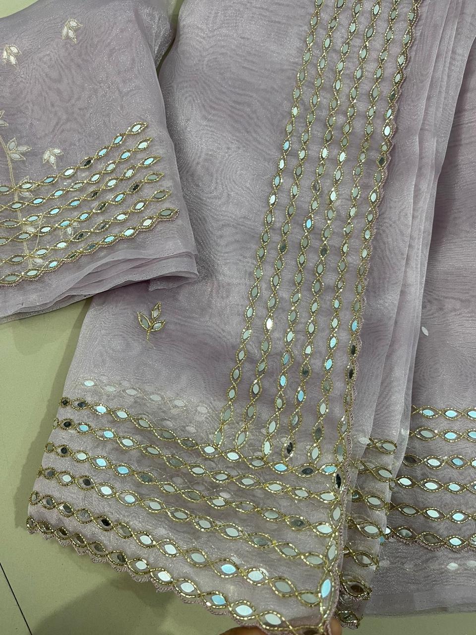 pastel mirror saree