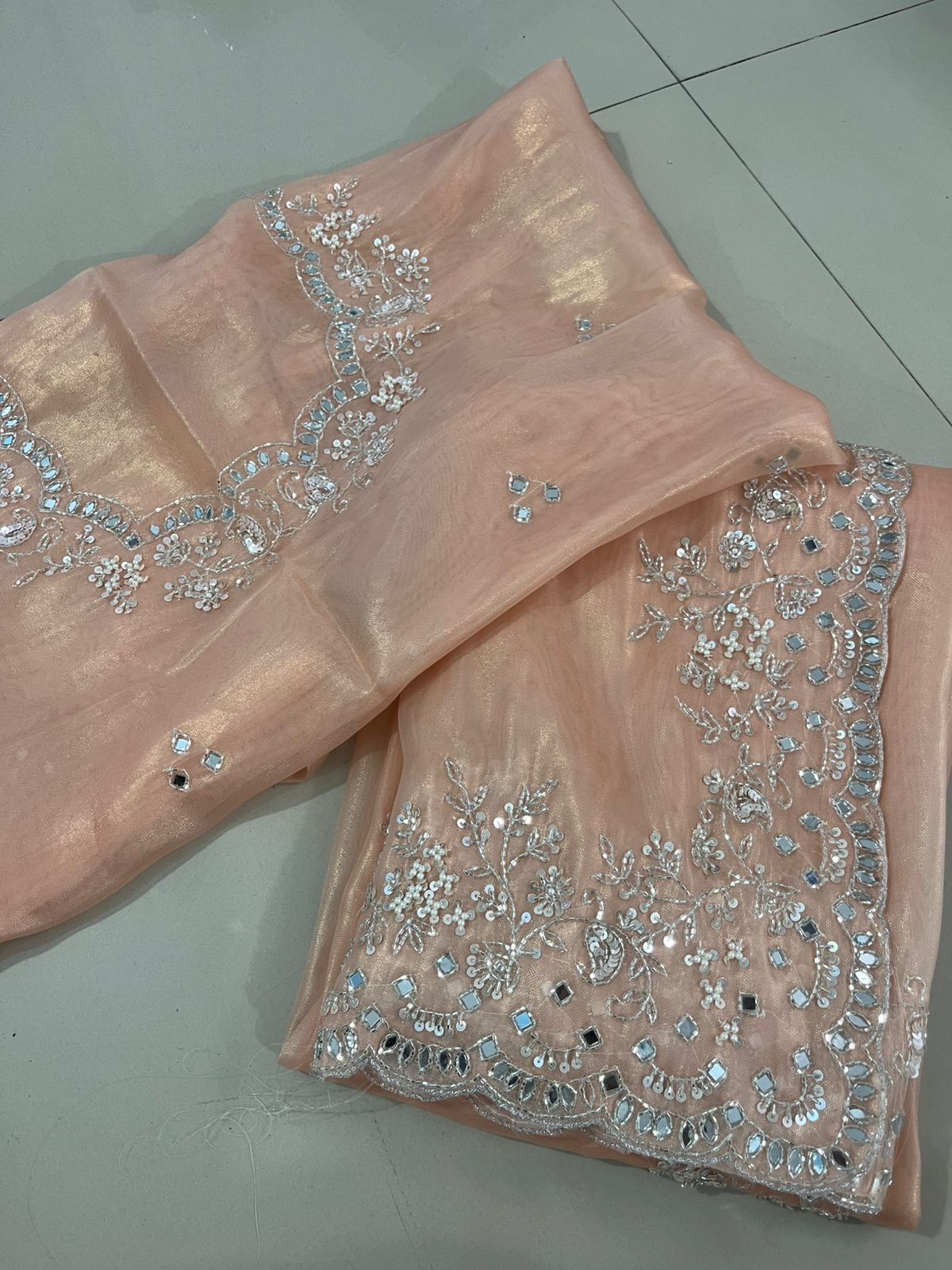Tissue Shimmer Mirror Work Saree