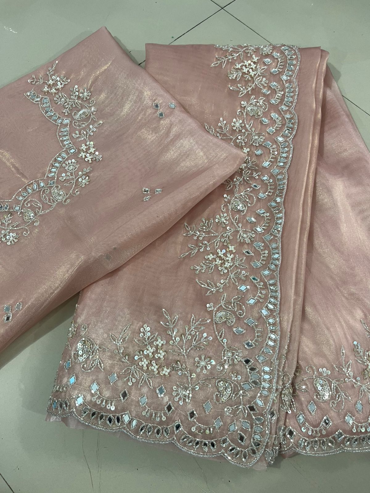 Tissue Shimmer Mirror Work Saree