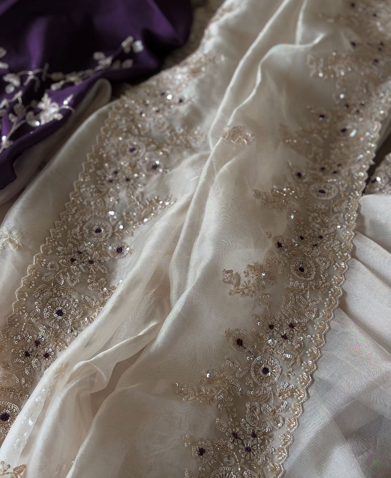 Ivory Bloom Organza Saree