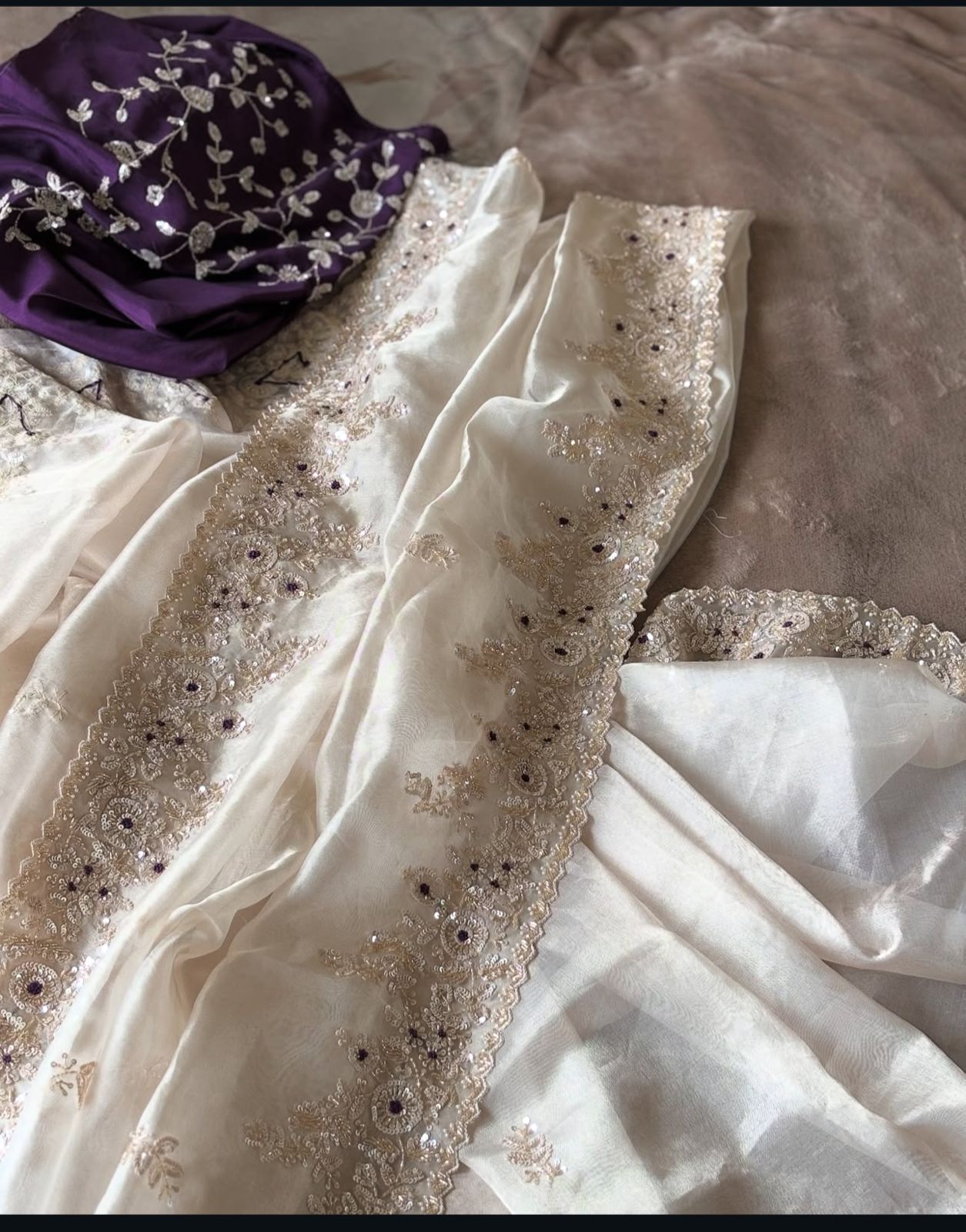 Ivory Bloom Organza Saree