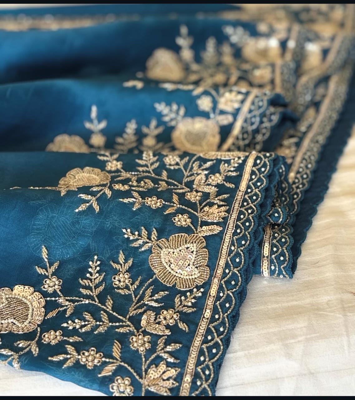 Ocean Teal Organza Saree