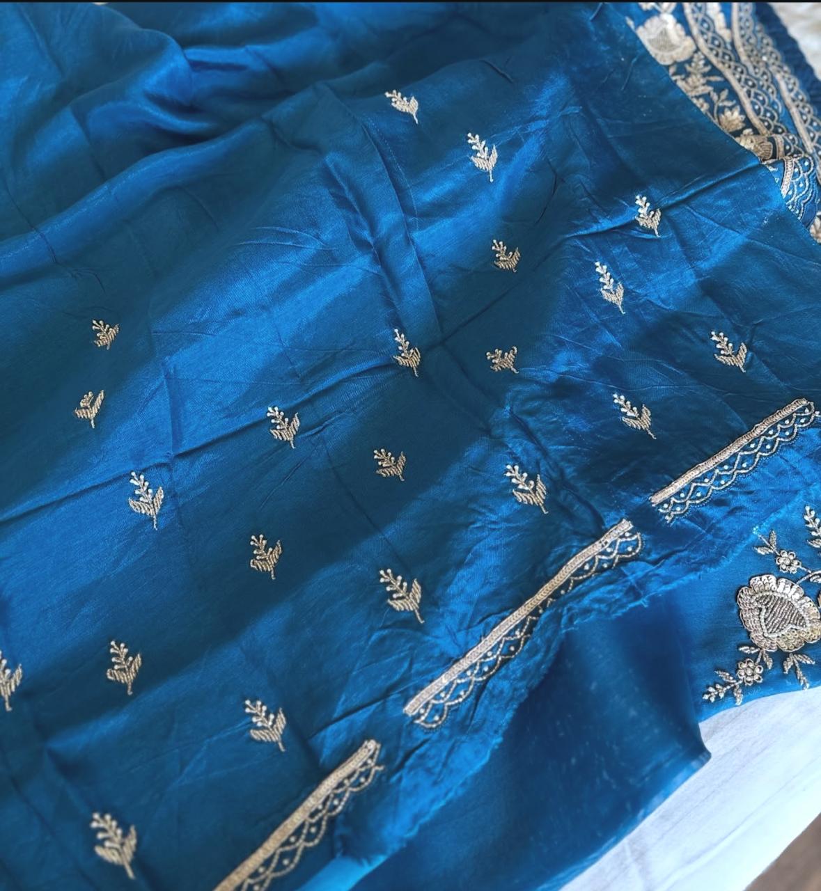 Ocean Teal Organza Saree