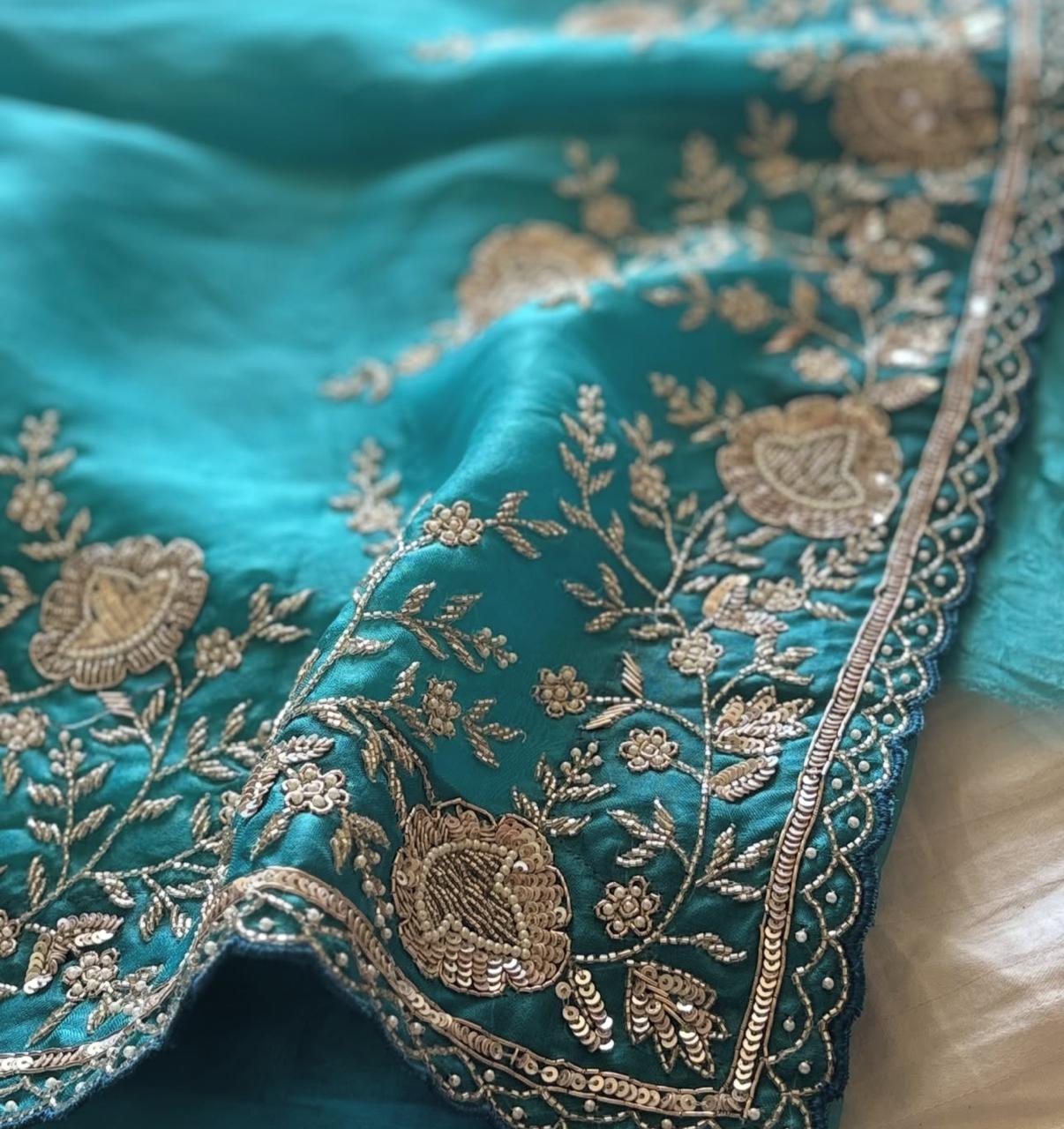 Ocean Teal Organza Saree