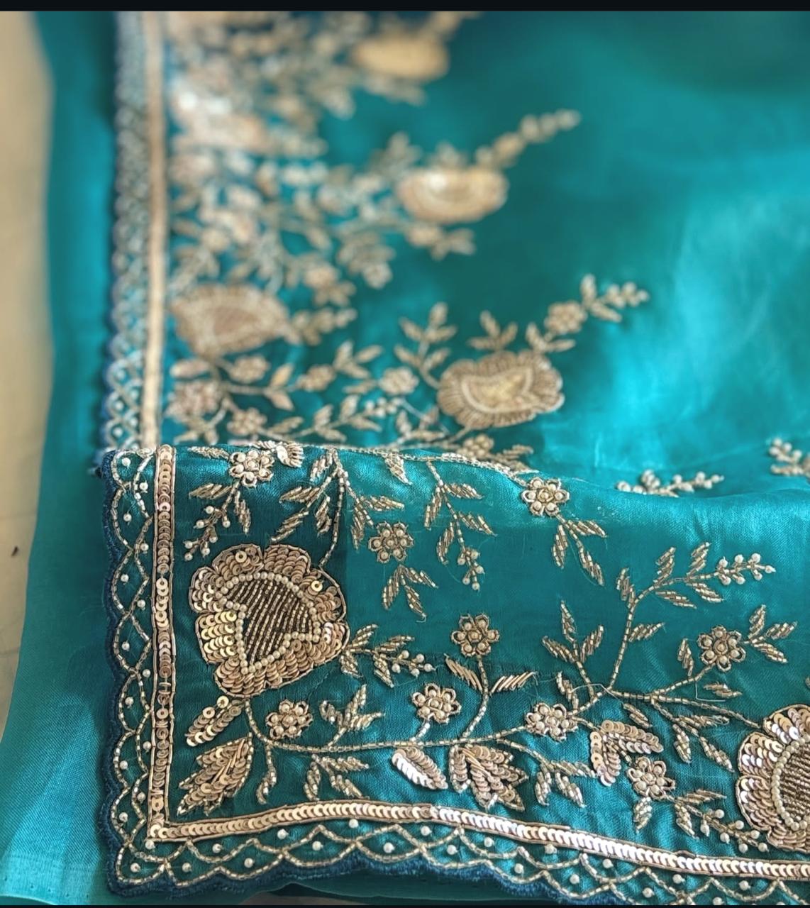Ocean Teal Organza Saree