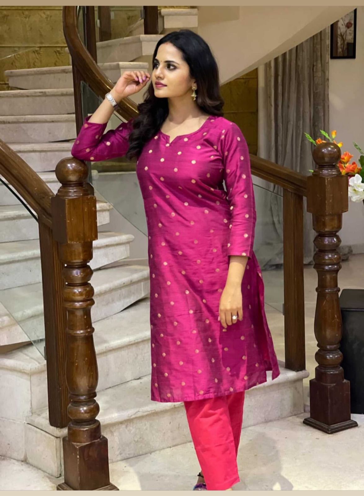 Elegant South Cotton Silk Kurti With Cotton