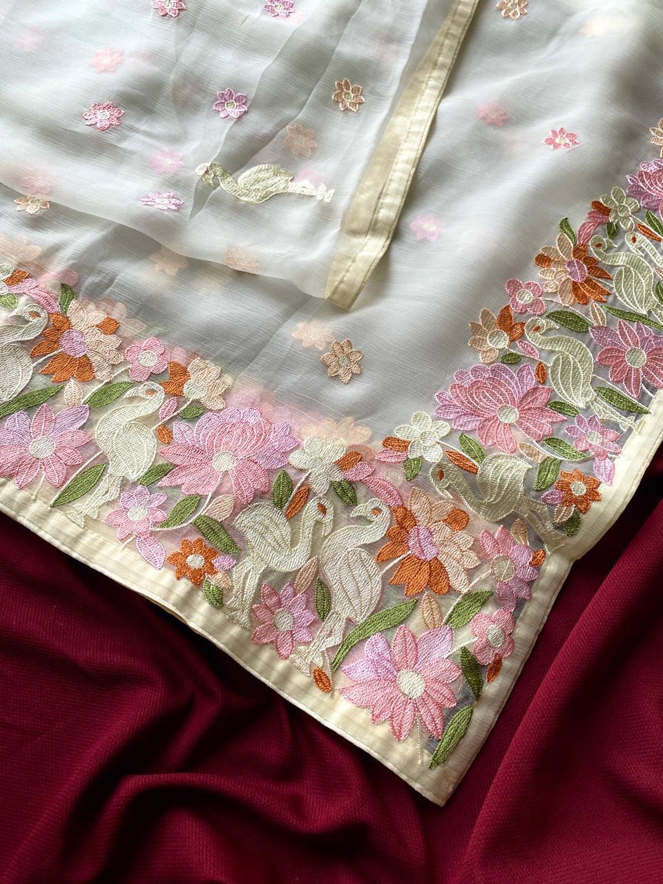 Ivory Bloom Premium Chiffon Saree