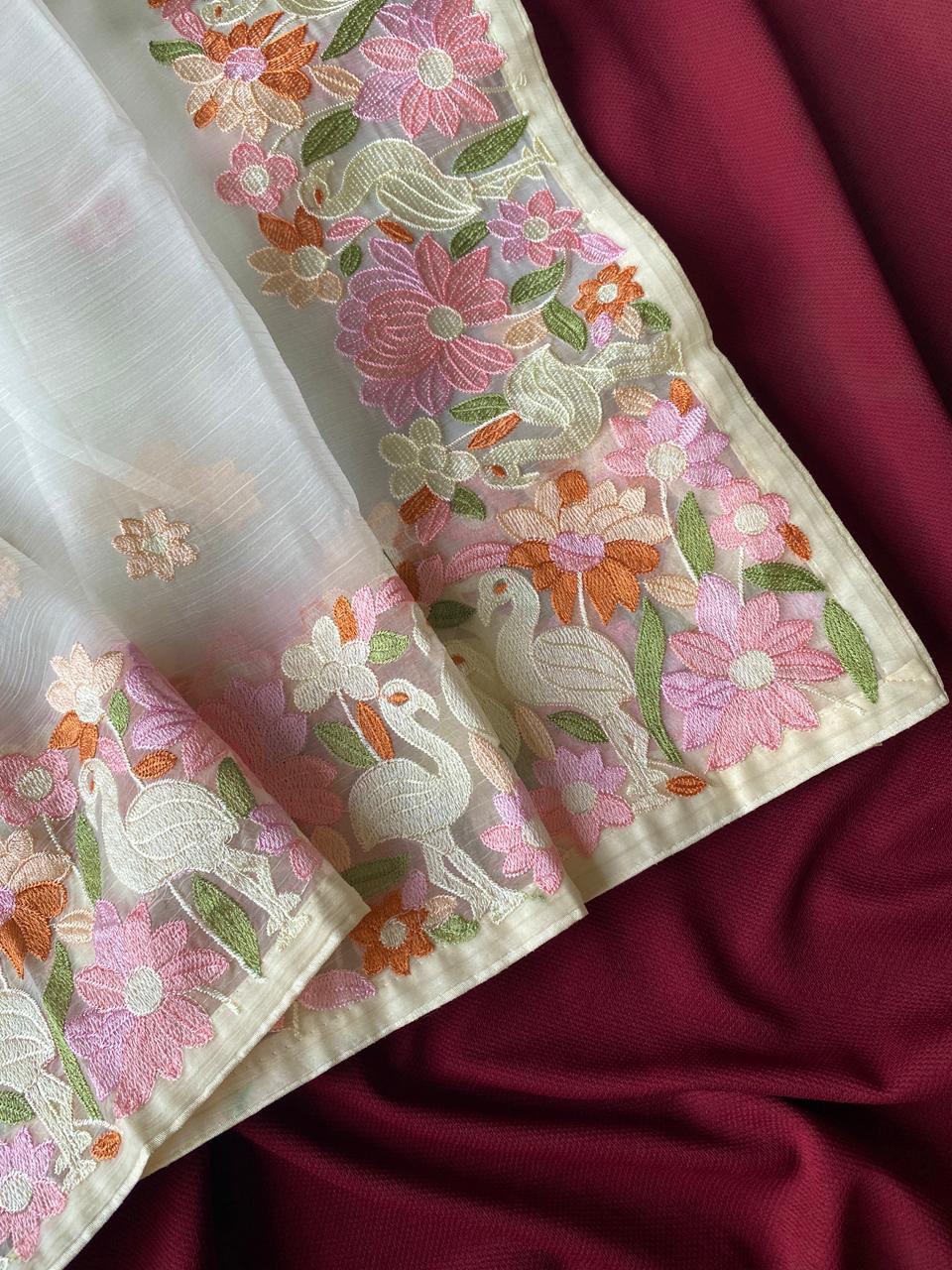 Ivory Bloom Premium Chiffon Saree