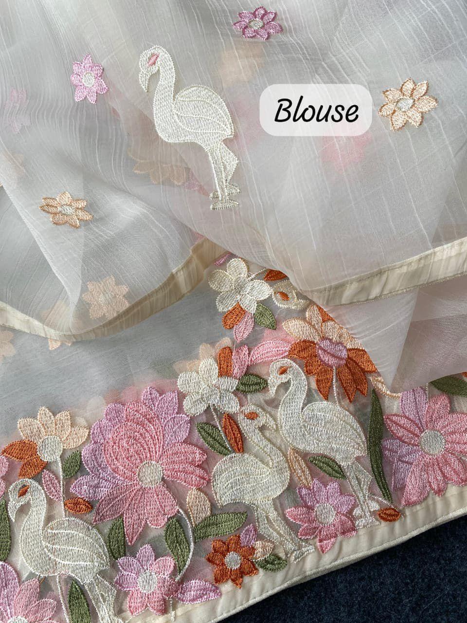 Ivory Bloom Premium Chiffon Saree
