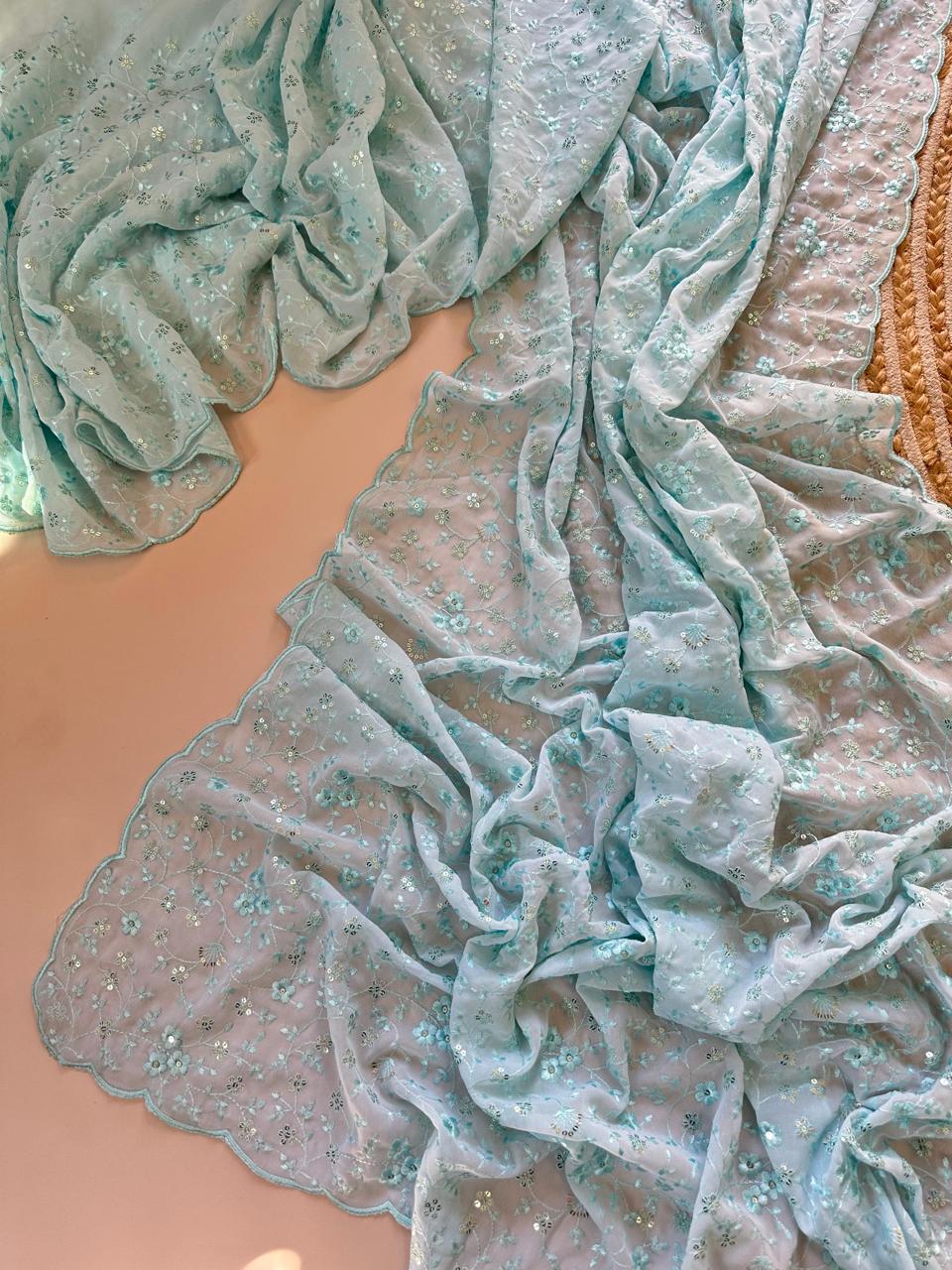 Sky Bloom Embroidered Georgette Saree