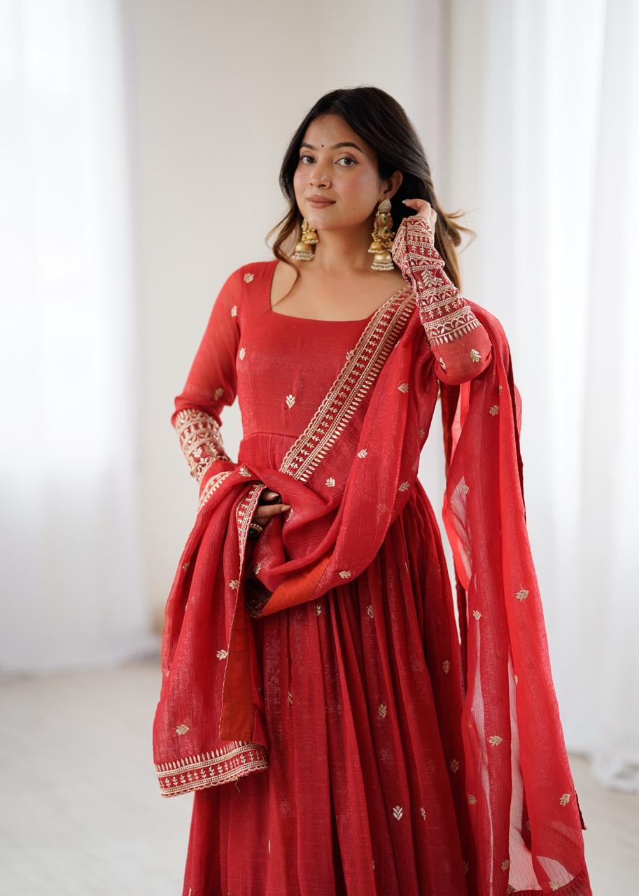 Royal Bloom Pure Crunchy Silk Anarkali Gown Set