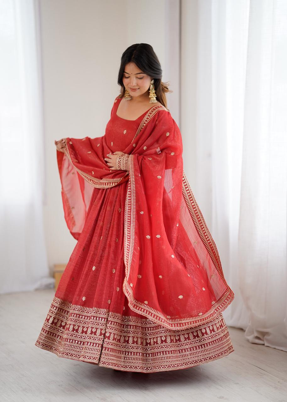 Royal Bloom Pure Crunchy Silk Anarkali Gown Set