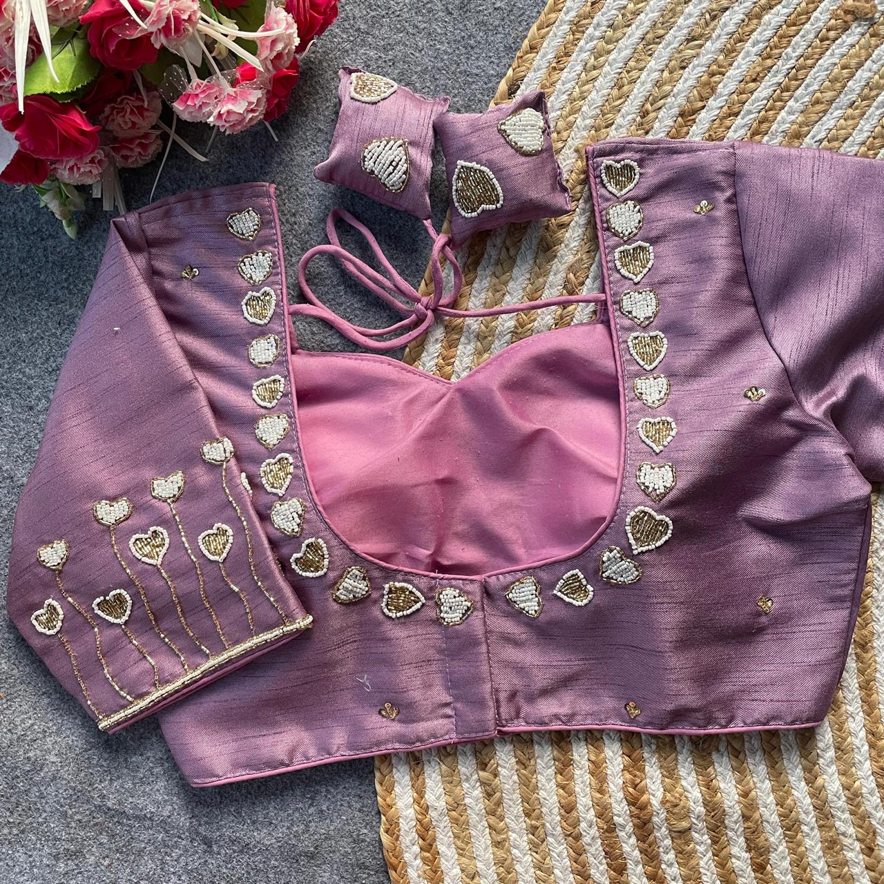 Heart Motif Silk Designer Blouse