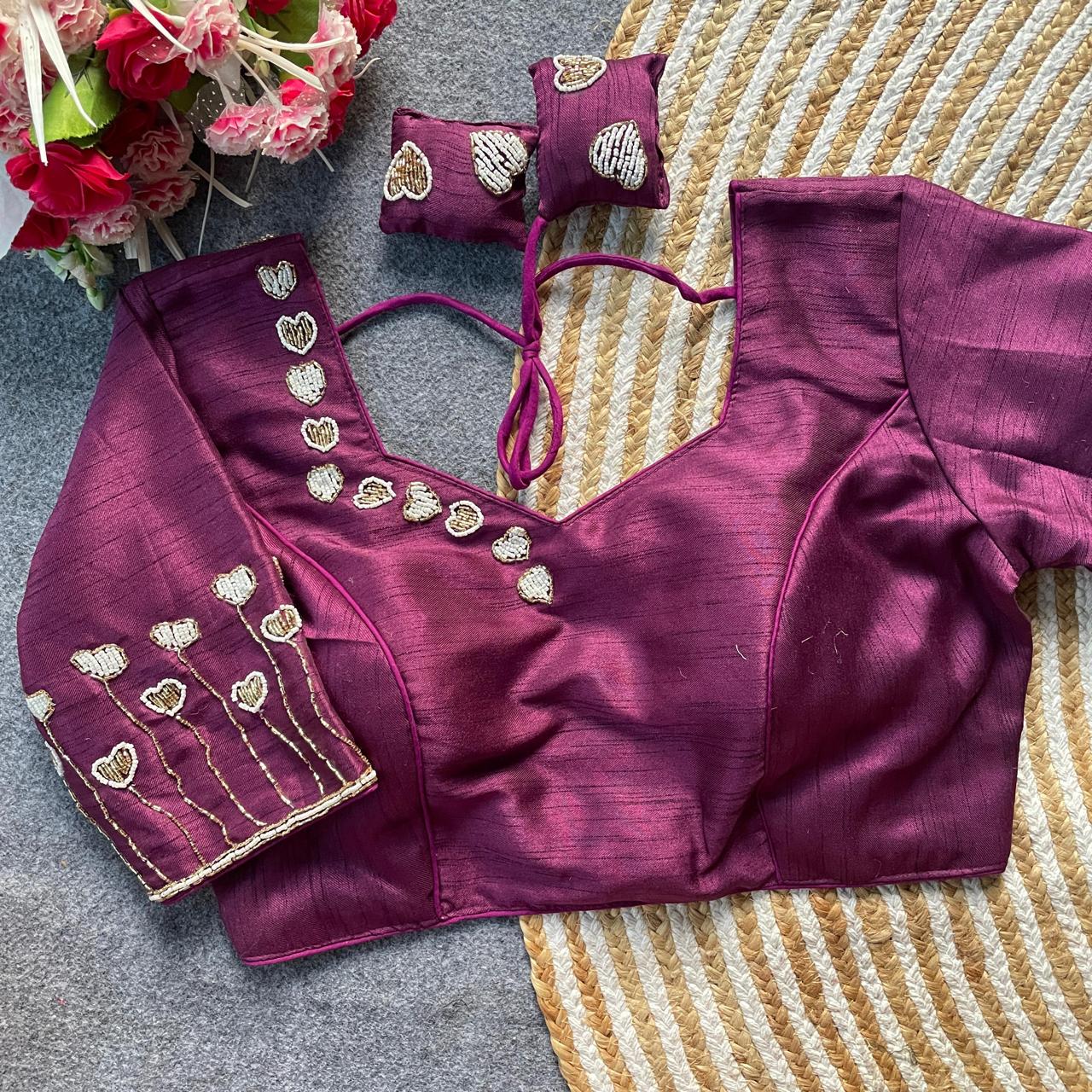 Heart Motif Silk Designer Blouse