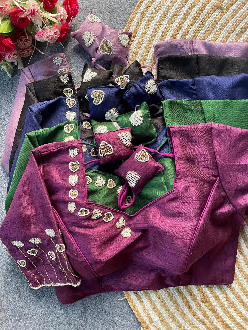 Heart Motif Silk Designer Blouse