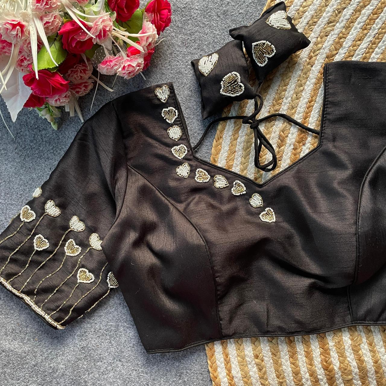 Heart Motif Silk Designer Blouse