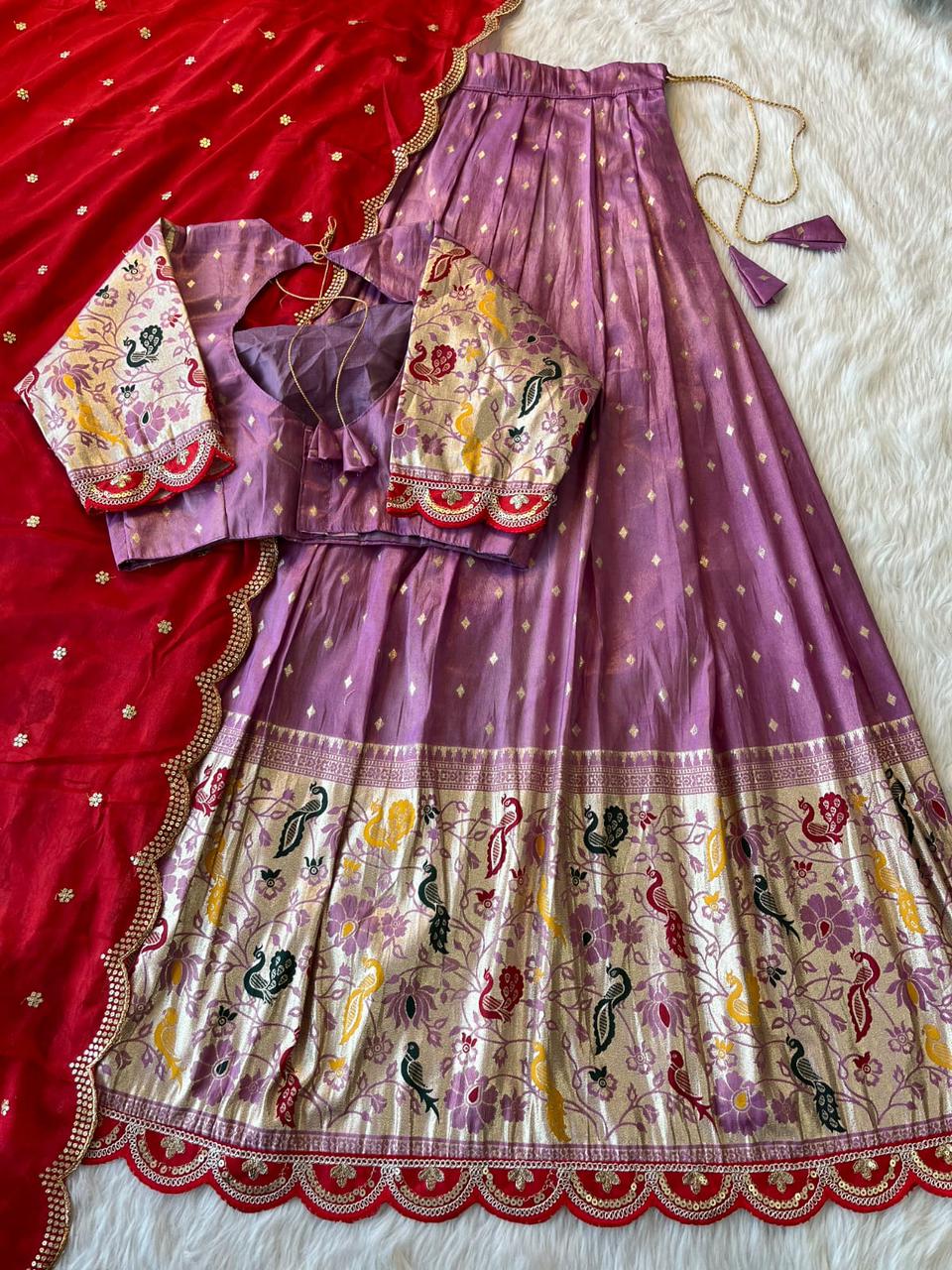Paithani Tissue Silk Lehenga Set Cat lehenga set