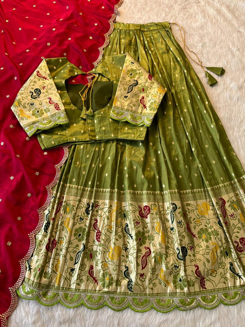 Paithani Tissue Silk Lehenga Set Cat lehenga set