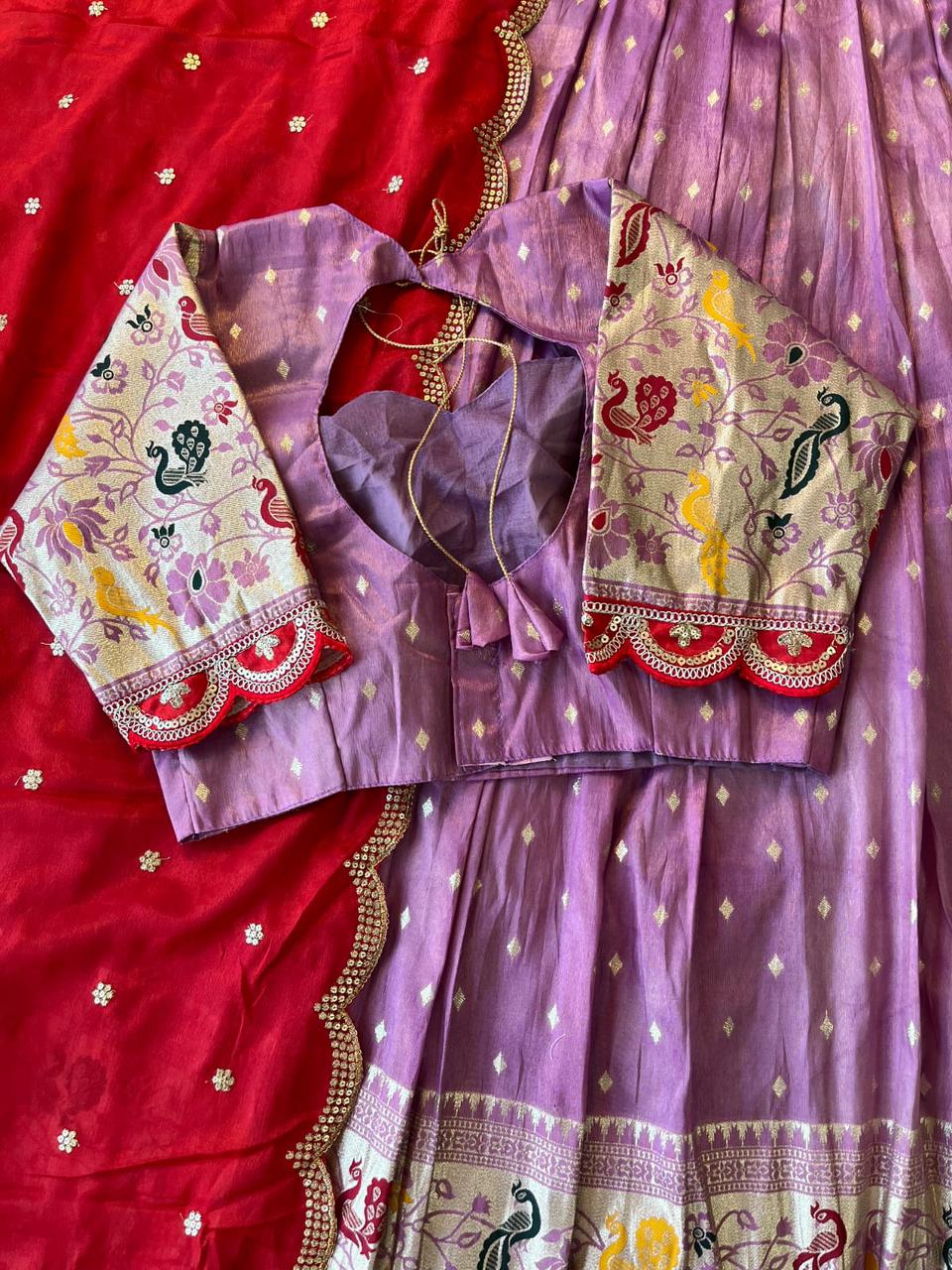 Paithani Tissue Silk Lehenga Set Cat lehenga set