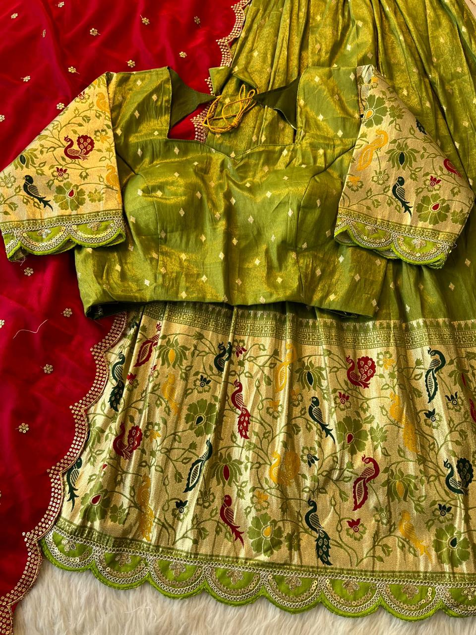 Paithani Tissue Silk Lehenga Set Cat lehenga set