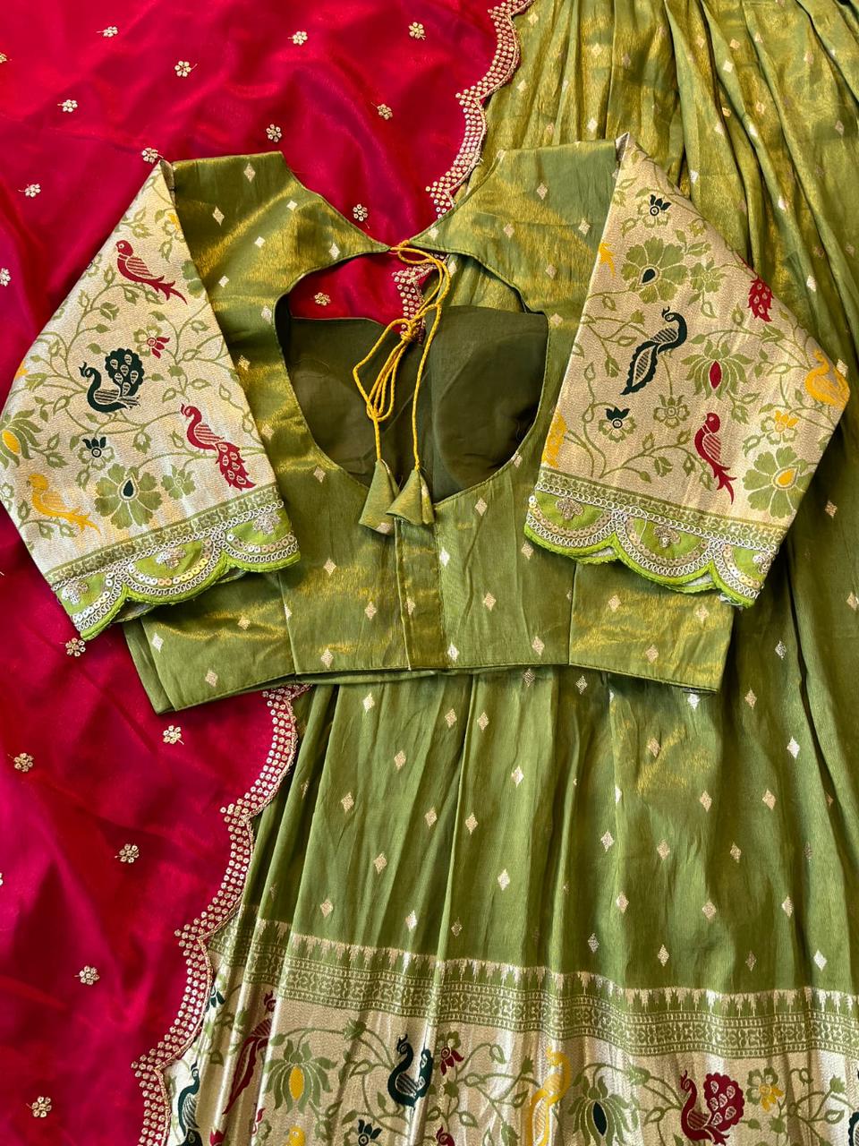 Paithani Tissue Silk Lehenga Set Cat lehenga set