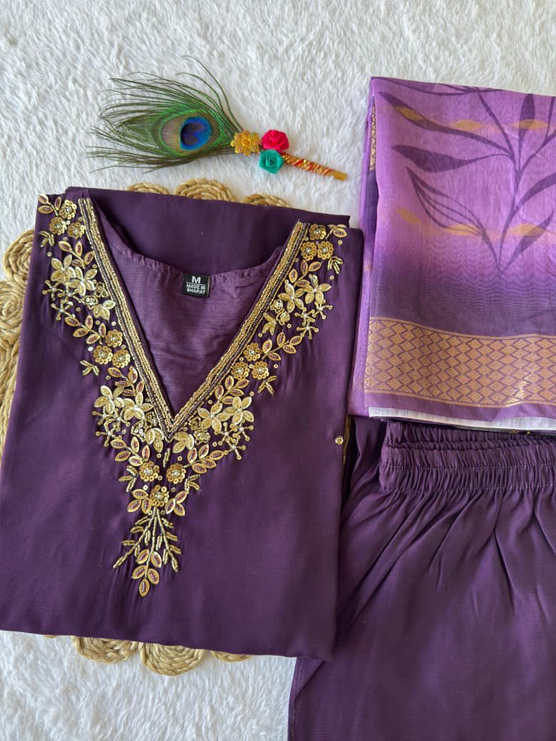 Purple Embroidered Kurta Set