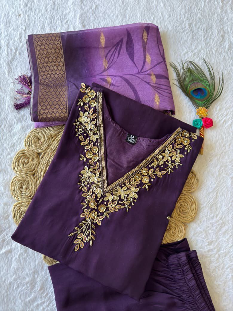 Purple Embroidered Kurta Set