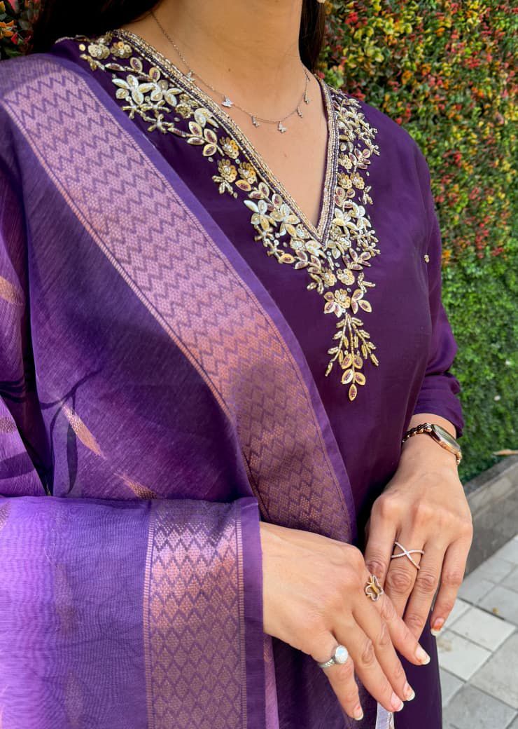 Purple Embroidered Kurta Set