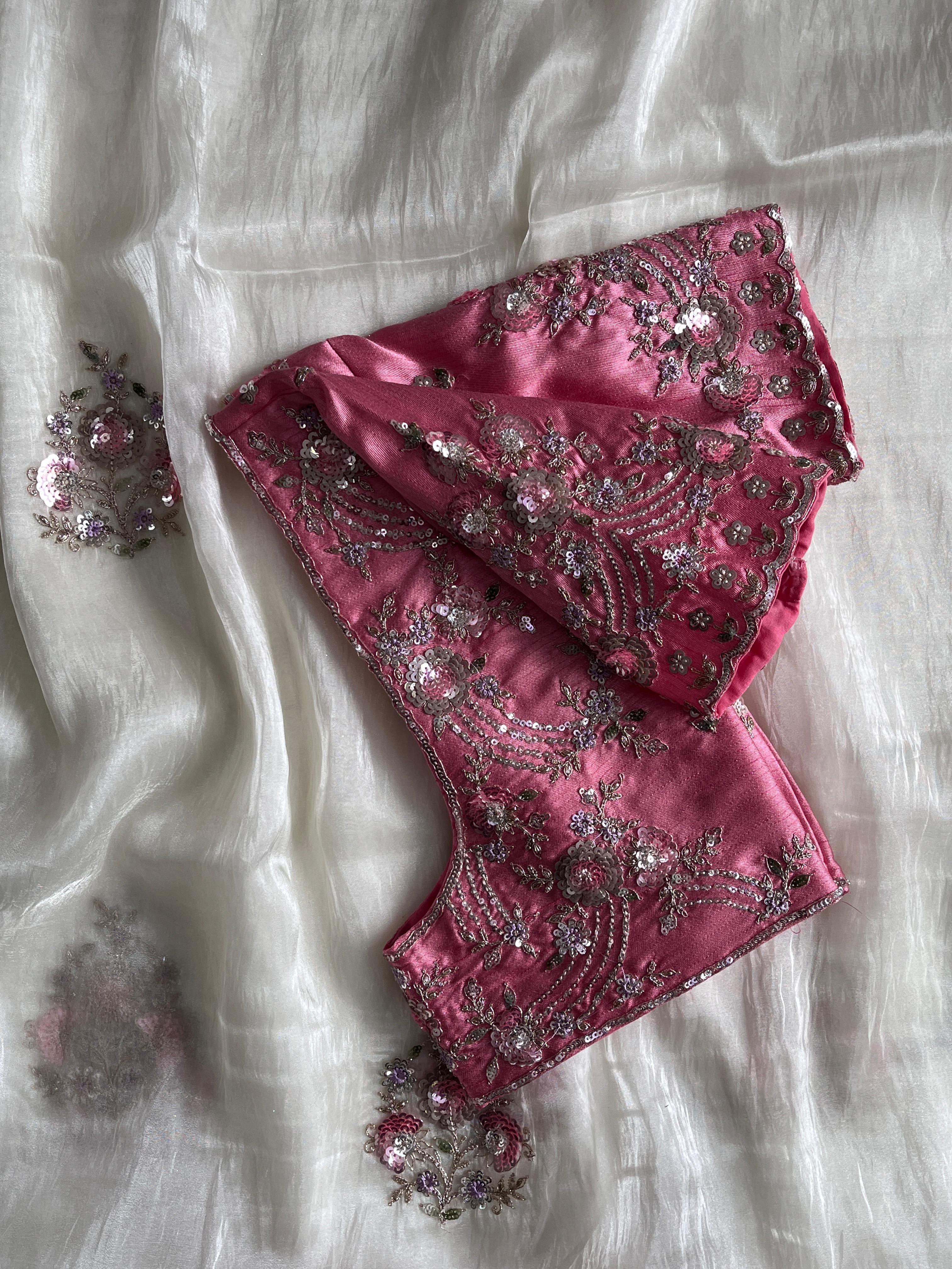 Rosé Ivory Luxe Crush Tissue Saree