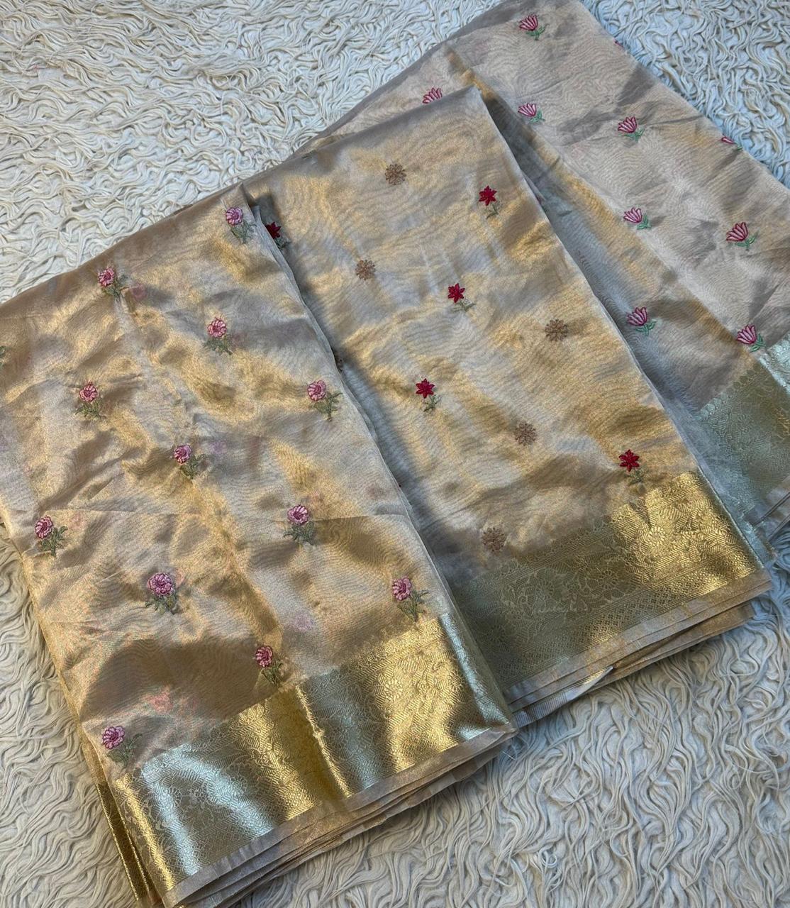 Golden Bloom Tissue Organza Saree