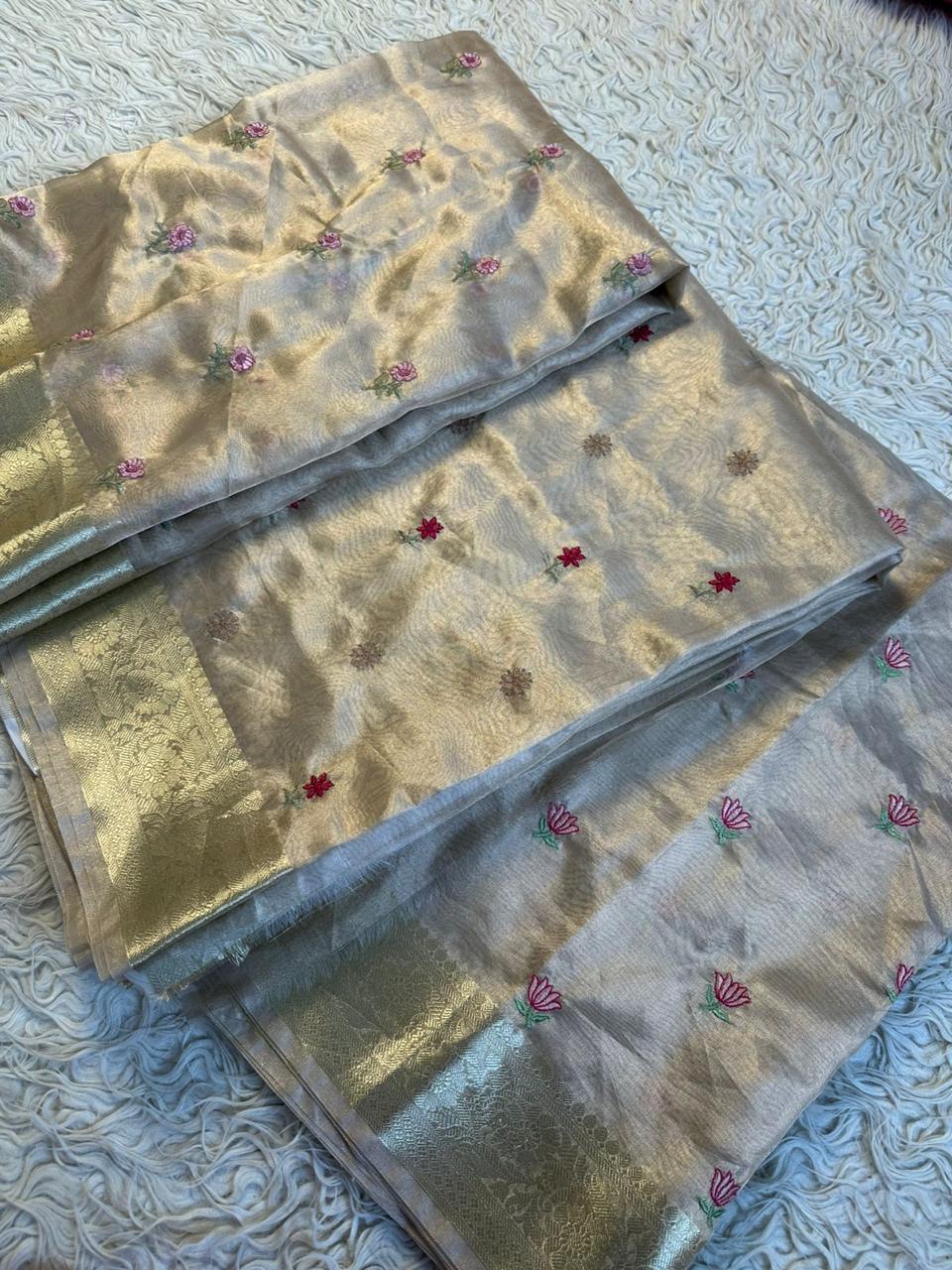 Golden Bloom Tissue Organza Saree