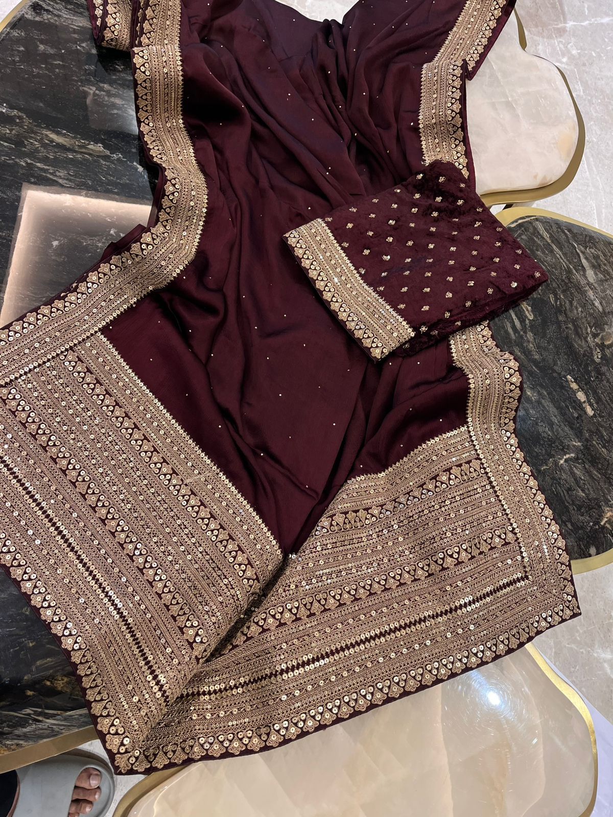 Mukesh work satin saree