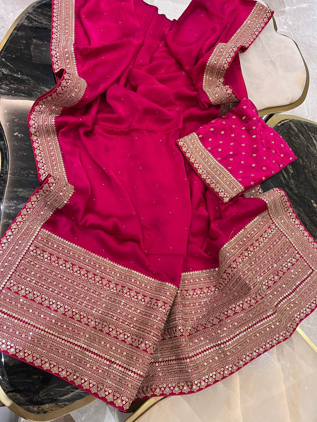 Mukesh work satin saree