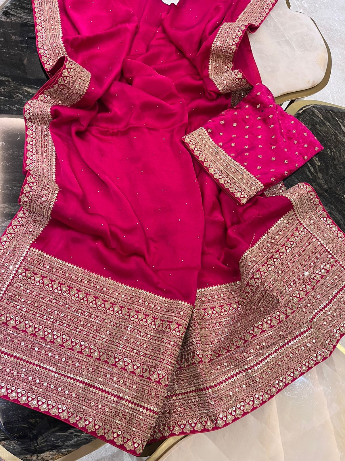 Mukesh work satin saree