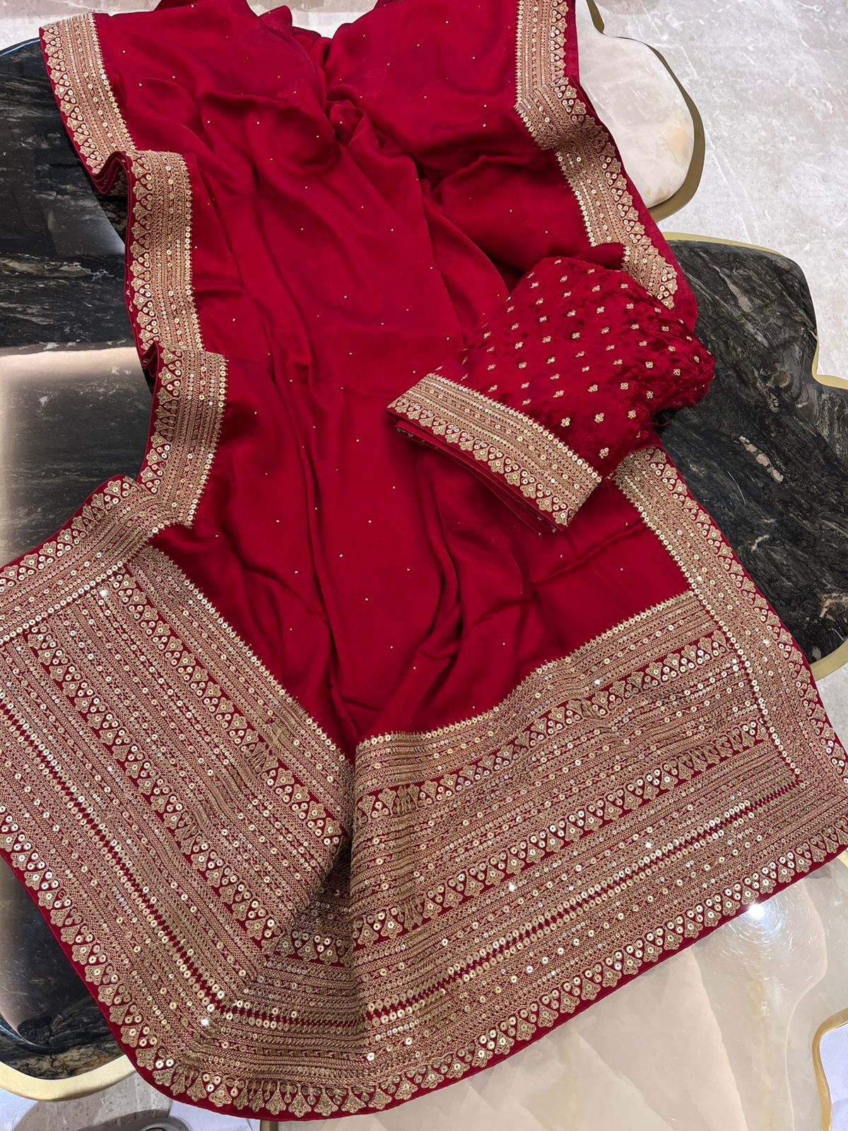 Mukesh work satin saree
