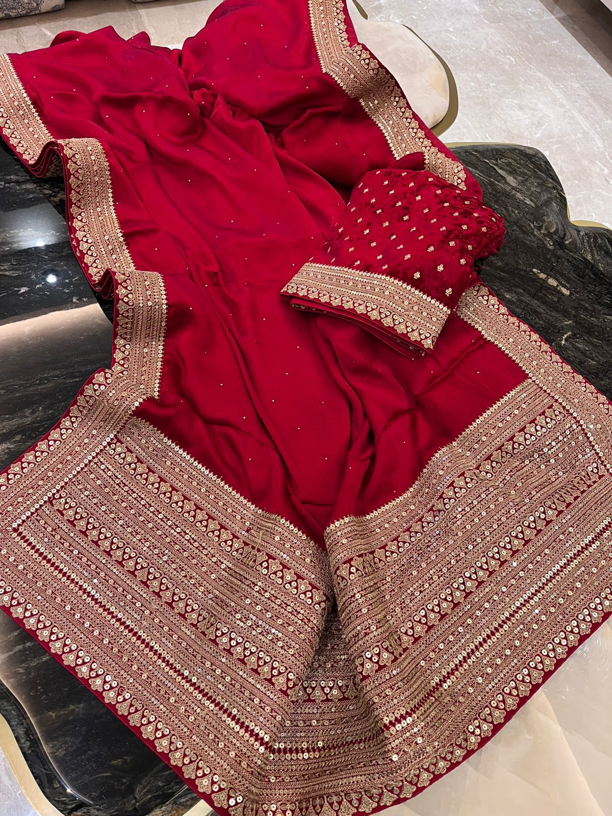 Mukesh work satin saree