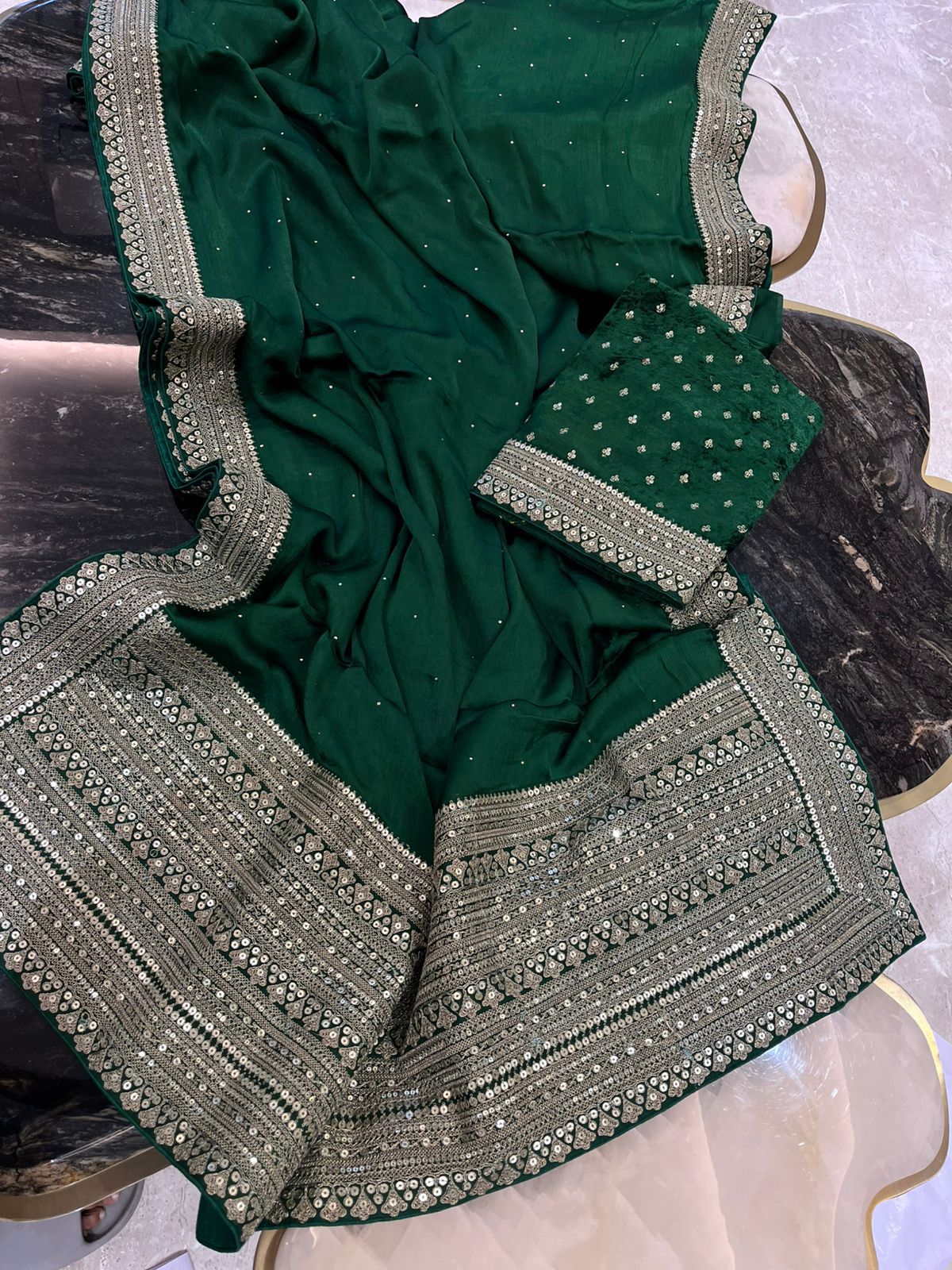 Mukesh work satin saree