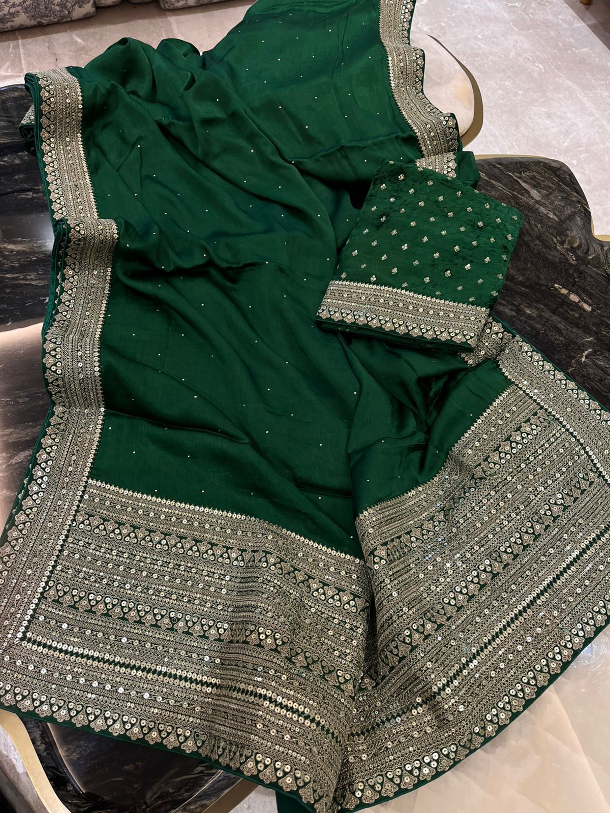 Mukesh work satin saree